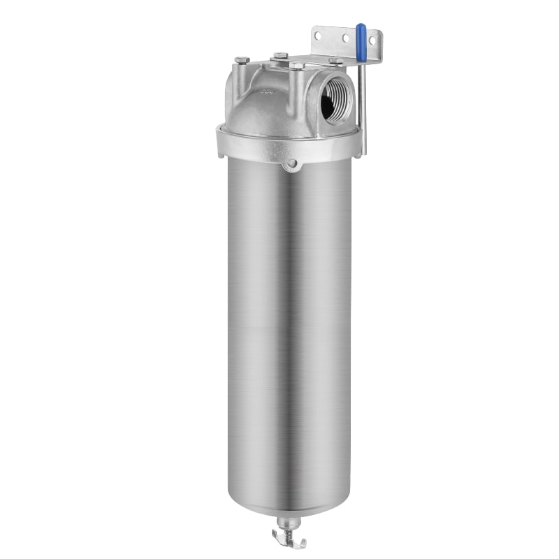 Amwater Whole House Stainless Steel Water Filter (10" Length, Style A Drain & 2.5" OD) for Sediment Filtration in Well Water Systems