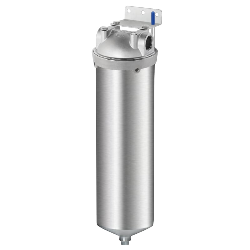 Amwater Whole House Stainless Steel Water Filter (10" Length, Style C Drain & 2.5" OD) for Sediment Filtration in Well Water Systems