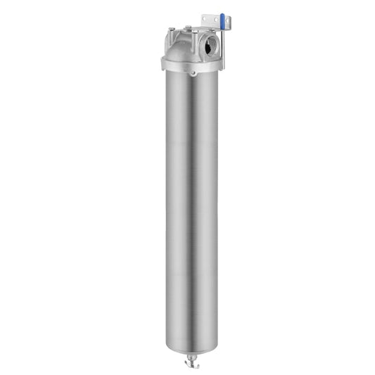 Amwater Whole House Stainless Steel Water Filter (20" Length, Style A Drain & 2.5" OD) for Sediment Filtration in Well Water Systems