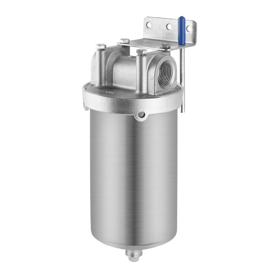 Amwater Whole House Stainless Steel Water Filter (5" Length, Style C Drain & 2.5" OD) for Sediment Filtration in Well Water Systems